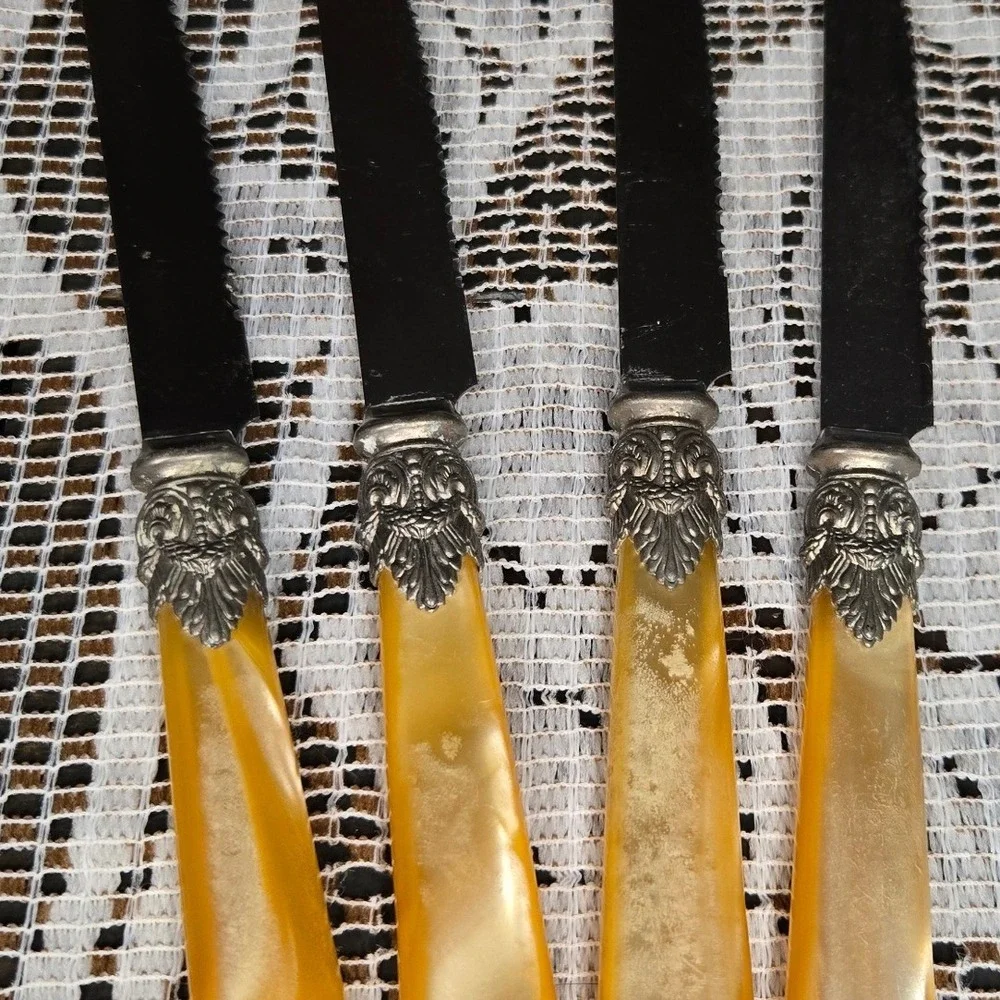 Vintage Inox Italy Steak Knives Set of 4 Faux Mother of Pearl Butterscotch Inox